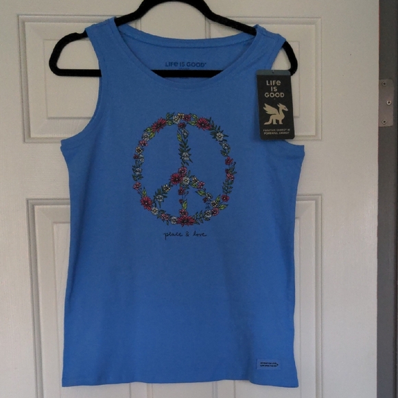 NWT Life Is Good Blue Floral Peace Tank Top - Picture 1 of 4